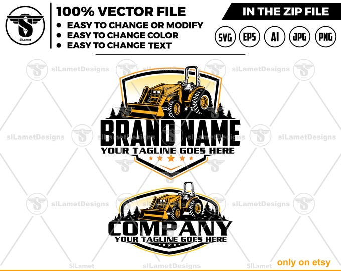 Tractor Loader Logo - Tractor Backhoe Logo Template - Heavy Equipment Branding - farming Equipment logo