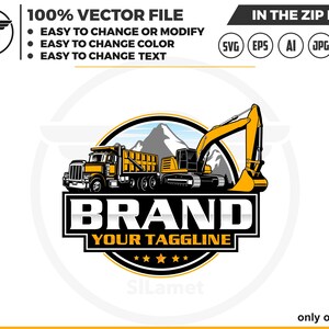 dump truck and excavator logo - equipment vehicles logo - heavy equipment logo - construction logo - digging logo - earth digging logo