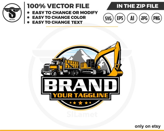 dump truck and excavator logo - equipment vehicles logo - heavy equipment logo - construction logo - digging logo - earth digging logo