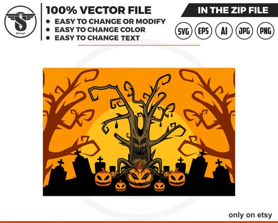 Halloween tree background - Halloween background - scary tree svg - living tree svg, devil tree svg