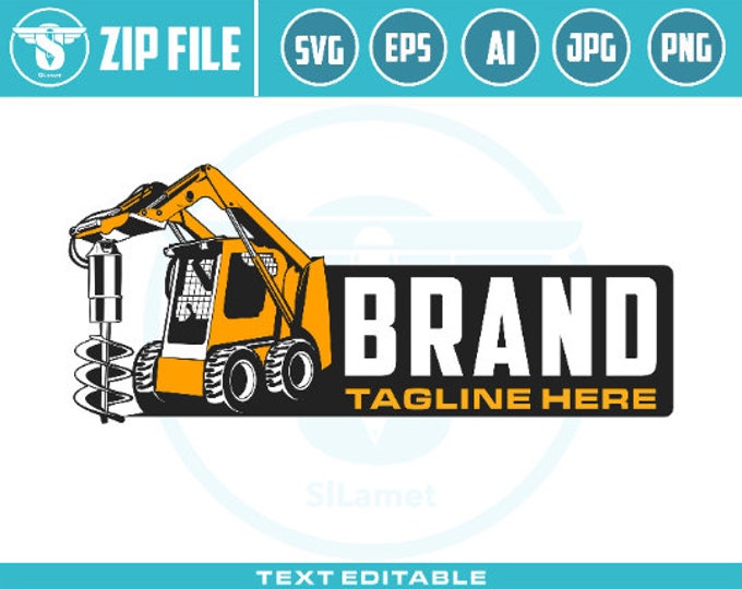 skid steer Drill logo - skid steer with Drill logo, mini excavator drilling logo, Mini Wheel loader, Digging, Machinery Hydraulic Drilling