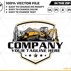 Logotipo de excavadora y plataforma de perforación: gráficos vectoriales (descarga digital)