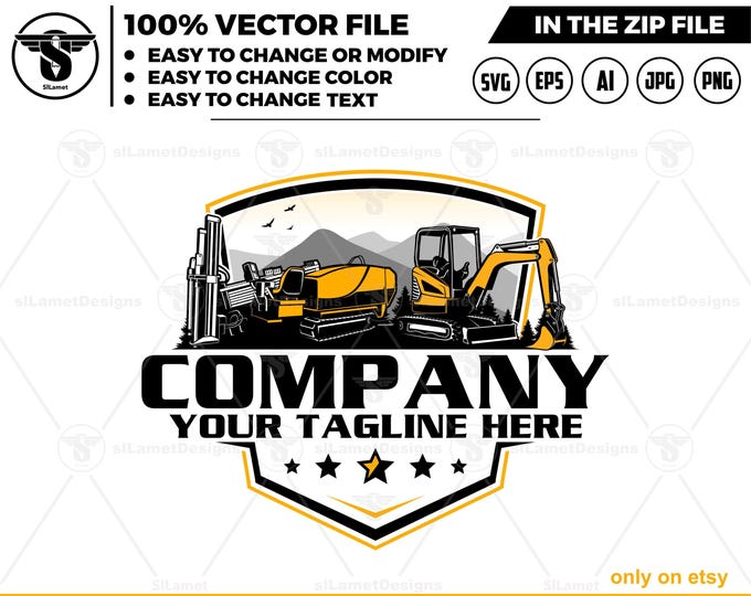 mini excavator and Vermeer Navigator logo - Vermeer Drills logo - Drilling Rig logo - Horizontal Directional Drilling Rig