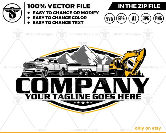 pickup, dump trailer and excavator logo, dump trailer rental logo, truck pickup logo svg, Dumpster Logo , dump rental logo