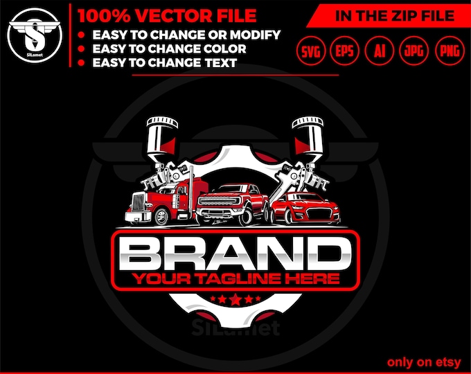 car service logo, car repair logo template,automotive logo, truck trailer, sport car and pickup, auto body logo, auto paint logo