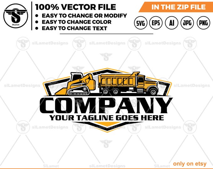 dump truck and skid steer Logo - Construction logo : side view