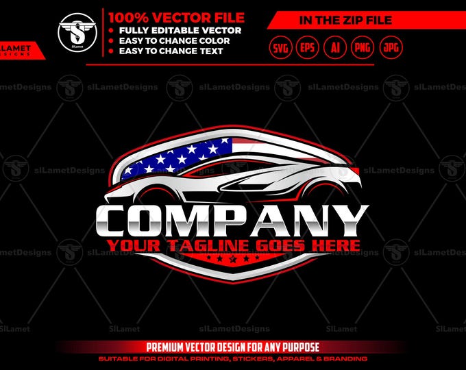 American Sports Car Logo Template: USA Automotive SVG, car dealer vector