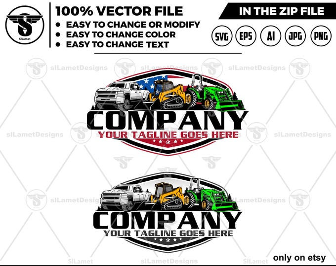 america pickup Truck,  tractor loader & Skid Steer Loader Logo: USA Heavy Equipment Graphics