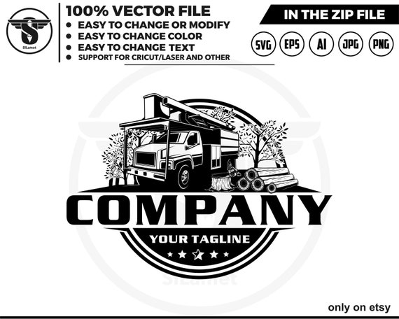 Tree trimmer truck logo - tree sevice logo - Forestry Bucket Trucks logo - chainsaw logo - tree cuting logo - bucket truck logo