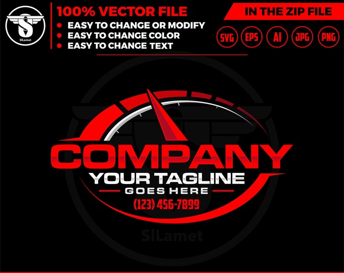Speed racing car logo -spedometer logo - automotive logo - racing car logo