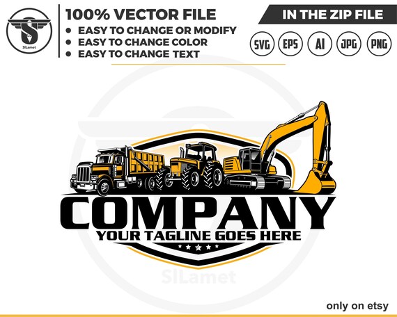 equipment vehicles logo, heavy equipment logo, dump truck, tractor, excavator logo