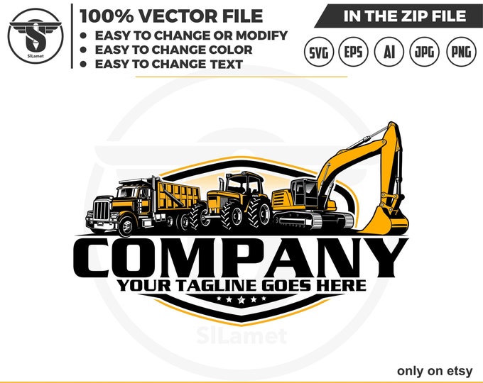 equipment vehicles logo, heavy equipment logo, dump truck, tractor, excavator logo