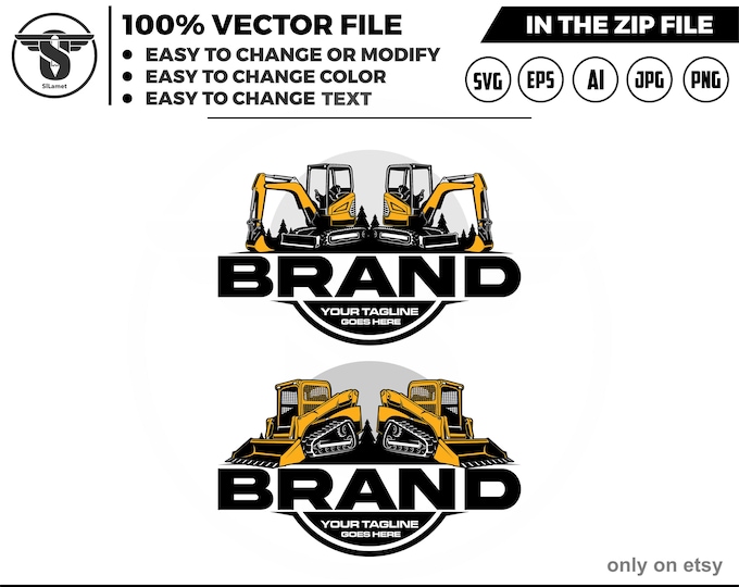 skid steer and mini excavator logo svg, skid steer Bulldozer logo, skid steer SVG, Wheel Loader Svg, skid steer excavator,mini excavator svg