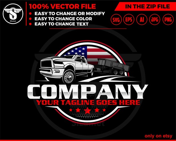america pickup and dump trailer logo - pickup and trailer logo - trailer towing logo - towing Company Logo - pickup and flatbed trailer
