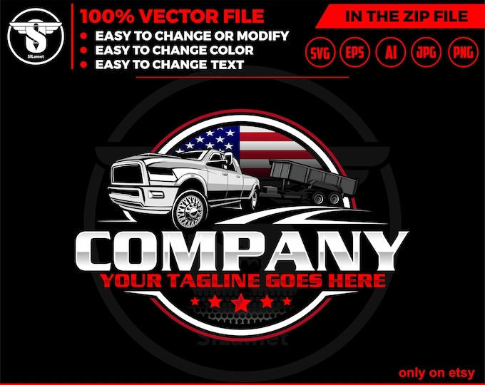 america pickup and dump trailer logo - pickup and trailer logo - trailer towing logo - towing Company Logo - pickup and flatbed trailer