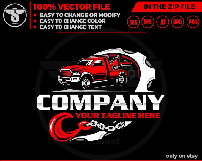 towing and repair logo - towing and mechanic logo, towing truck logo, towing logo template, towing chain svg, tow truck logo, towing service