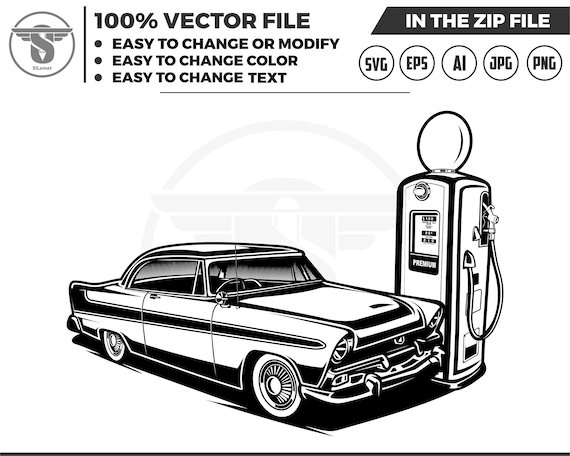 classic car and gas station - vintage car and gasoline svg - classic car svg - vintage car svg - gas station svg - gasoline classic svg