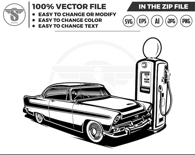 classic car and gas station - vintage car and gasoline svg - classic car svg - vintage car svg - gas station svg - gasoline classic svg