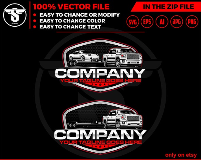 pickup and car hauler trailer logo - pickup and trailer logo - trailer towing logo - towing Company Logo - 2014 GMC Sierra 1500 Denali , GMC