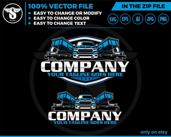 pickup and dump trailer logo, pickup and trailer logo - trailer towing logo - towing Company Logo - pickup and flatbed trailer - ford
