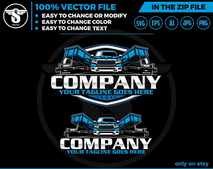 pickup and dump trailer logo, pickup and trailer logo - trailer towing logo - towing Company Logo - pickup and flatbed trailer - ford