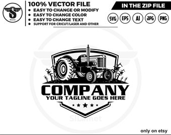Logotipo de tractor vintage: silueta de granja, gráfico vectorial (descarga digital)
