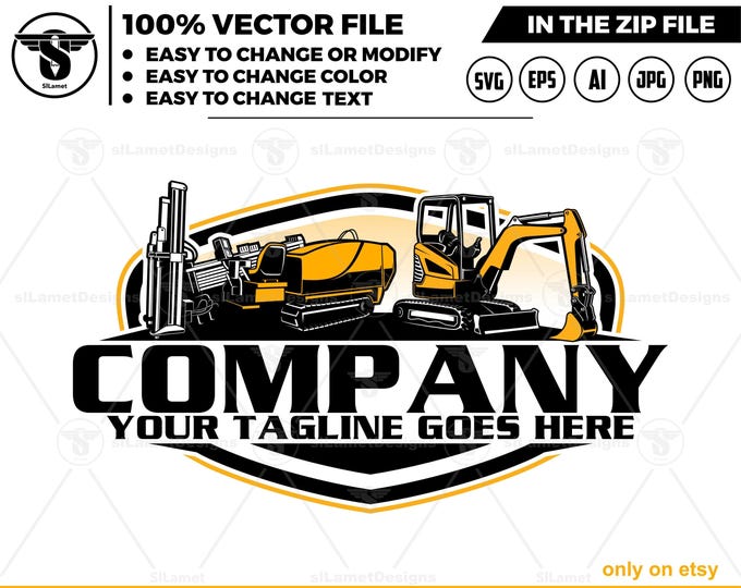 mini excavator and Vermeer Navigator logo - Vermeer Drills logo - Drilling Rig logo - Horizontal Directional Drilling Rig