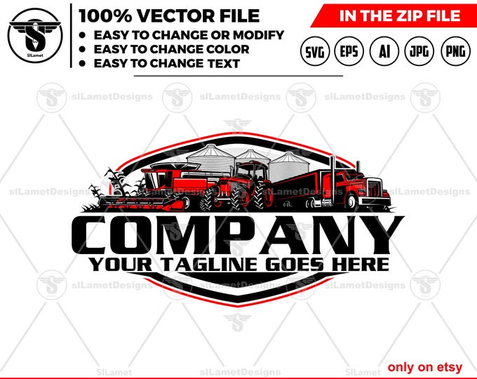 Farm Equipment Logo: Tractor, Combine, Grain Truck, Grain Bin - silo (Digital Download)