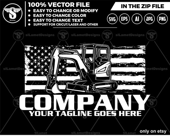 america mini excavator logo svg, excavator, USA mini excavator svg , United States mini excavator - black background