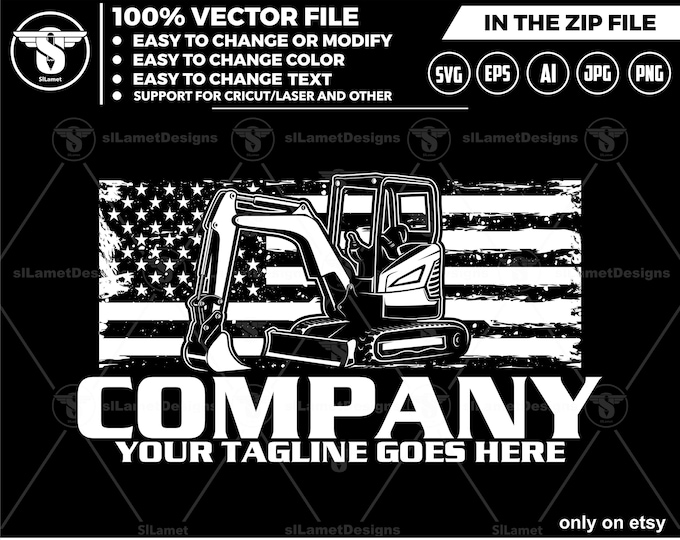 america mini excavator logo svg, excavator, USA mini excavator svg , United States mini excavator - black background