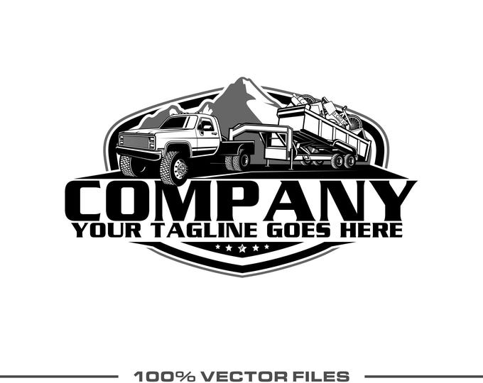 Hauling Junk Removal Logo: Fully Editable, Pickup Truck Dump trailer SVG Vector Design