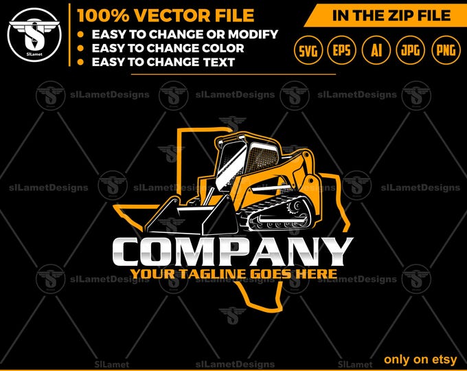 Texas Skid Steer Logo - Skid Steer Loader Logo  - Compact Loader Logo Template - Construction Equipment Branding  - Skid Steer Logo