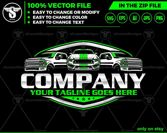 Pickup Truck and Muscle Car Logo - Automotive Business Logo - Car Detailing logo - auto detailing - pickup and car logo