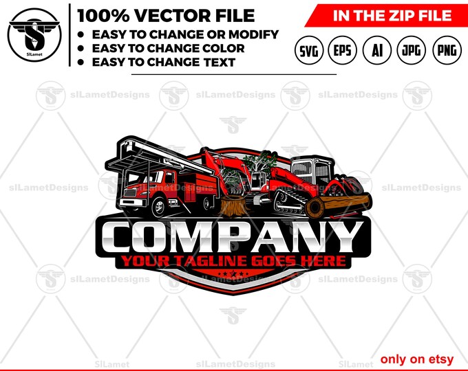 Tree Service Logo: Forestry Truck & Skid Steer, excavator (Digital Download)