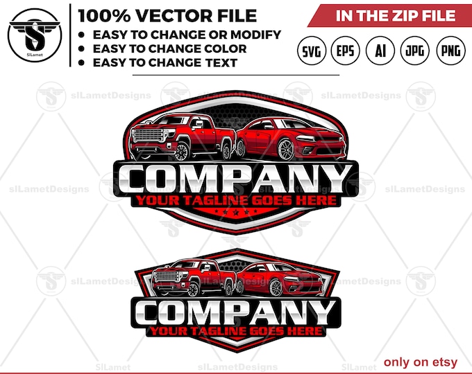 Pickup Truck and Muscle Car Logo - Automotive Business Logo - Car Detailing logo - auto detailing - pickup and car logo