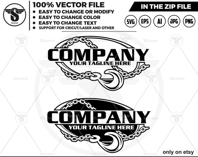 towing chain logo, towing truck logo, towing logo template, tow svg, towing service logo, towing chain cricut, towing chain silhouette