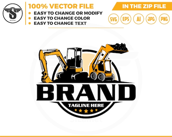skid steer and mini excavator logo - Heavy Equipment logo - Construction Logo