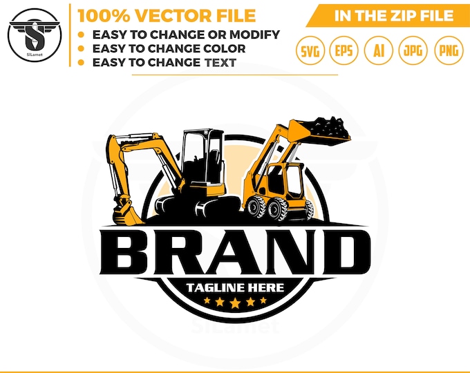 skid steer and mini excavator logo - Heavy Equipment logo - Construction Logo