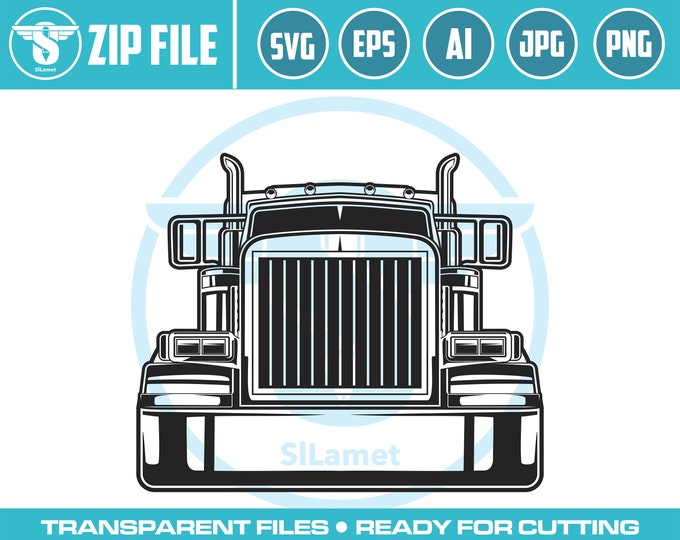 front view Truck svg, Truck Driver Trucker Big Rigg 18 Wheeler Semi Tractor Trailer Shipping Trucking Logo .SVG Vector Cricut Cut Cutting