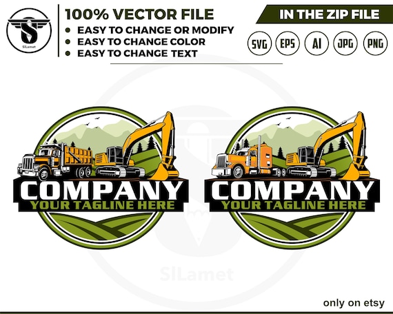 dump truck and excavator logo - truck trailer and excavator logo - equipment vehicles logo - heavy equipment svg, plantation - agriculture
