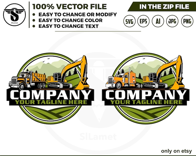 dump truck and excavator logo - truck trailer and excavator logo - equipment vehicles logo - heavy equipment svg, plantation - agriculture