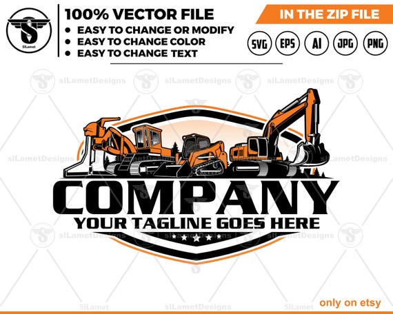 Heavy Equipment Logo - Construction MachineryLogo - Excavator, skid steer, plow machine logo - Industrial Service logo