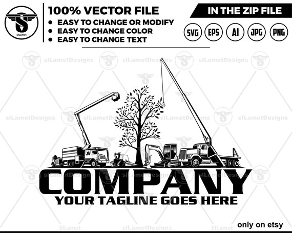 Logging Equipment logo - tree sevice logo - crane truck and Forestry Bucket logo - tree cuting logo - crane boom truck logo