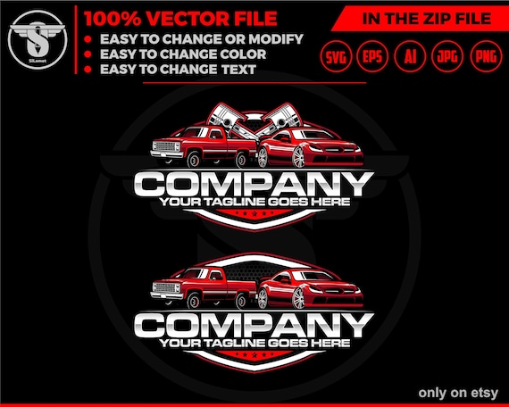 car service logo - car repair logo template - automotive logo, sport car and pickup, piston logo