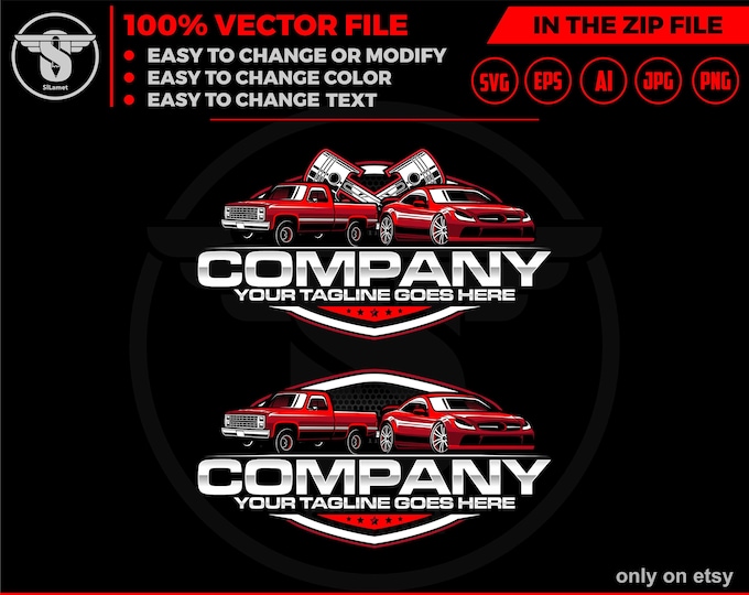 car service logo - car repair logo template - automotive logo, sport car and pickup, piston logo