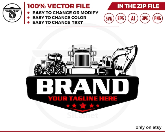 equipment vehicles logo - heavy equipment logo - dump truck, excavator, tractor