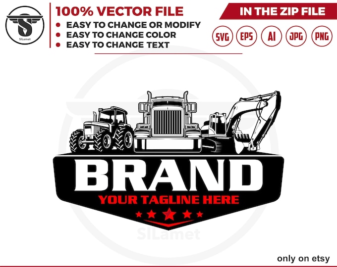 equipment vehicles logo - heavy equipment logo - dump truck, excavator, tractor