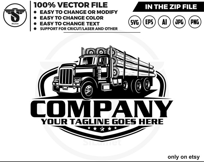 logging truck logo - truck hauling wood logo - logging truck svg - logging truck for cricut