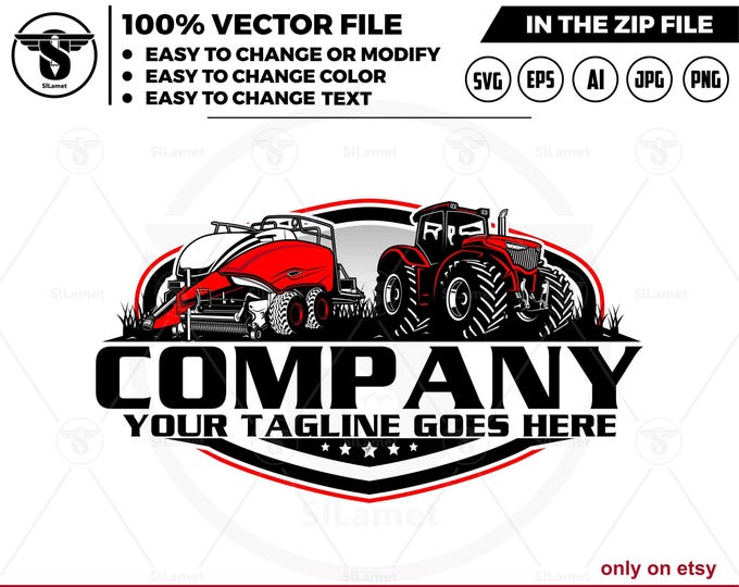 Tractor and Big Baler logo - New Holland Big Baler logo- Tractor Farm Logo Template - farm logo- tractor logo - farming tractor logo,