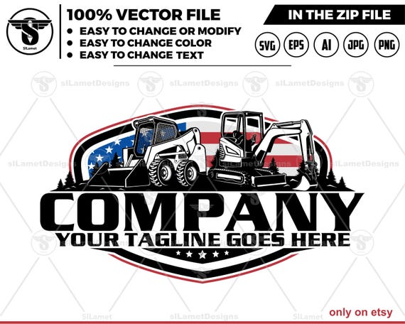 america skid steer and mini excavator logo  - heavy equipment rental logo - skid steer SVG - skid steer excavator - mini excavator svg